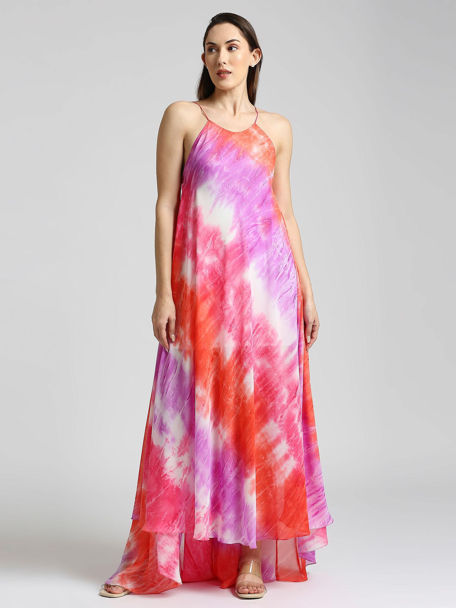 tie-dye georget long dress