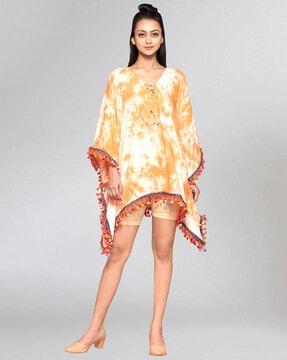 tie-dye poncho top with tassels