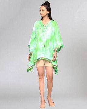 tie-dye poncho with tassels