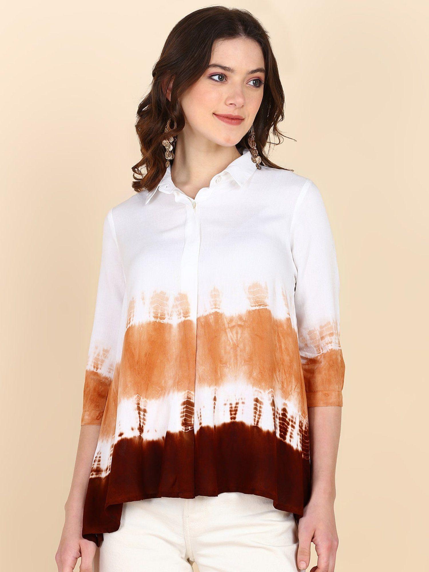 tie dyed collar with double pleated rayon shirt