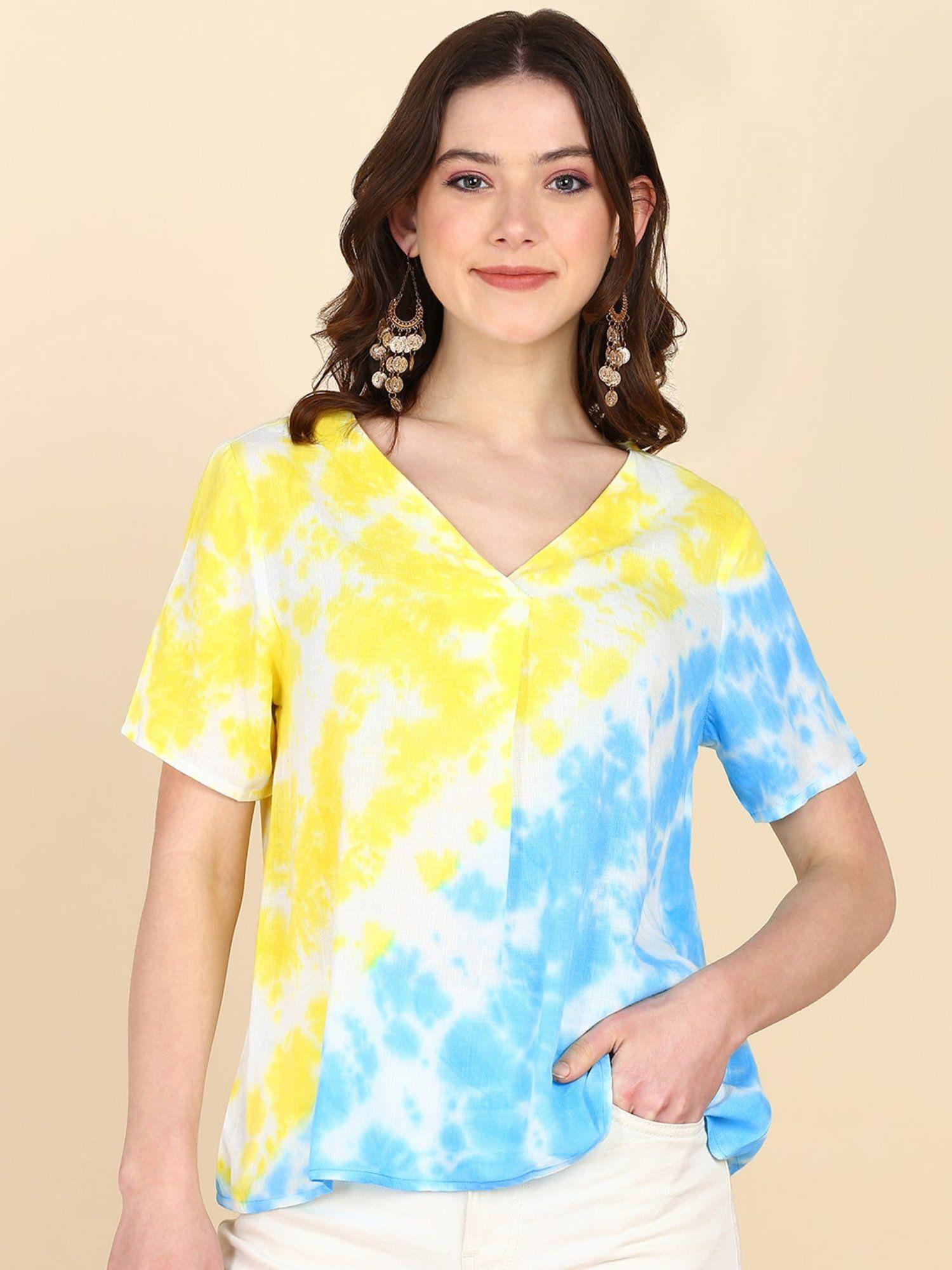 tie dyed front pleated rayon top