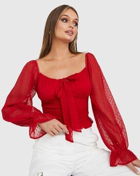 tie-up neck blouson top