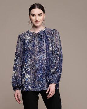 tie-up printed full-sleeves top