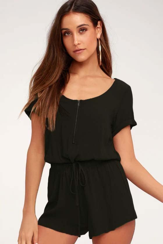 tie up waist with zipper front romper