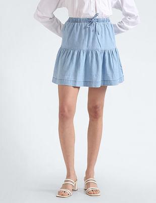 tiered chambray mini skirt