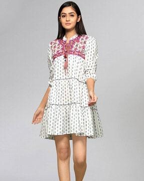 tiered dress with embroidered yoke