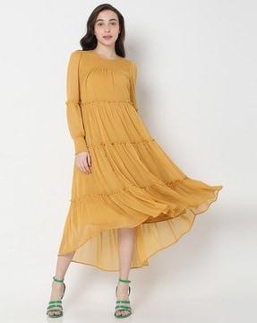 tiered dress with high-low hem