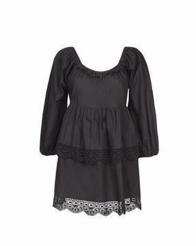 tiered dress with lace hem
