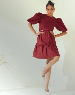 tiered dress with puff sleeves