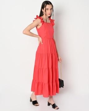 tiered dress with ruffled sleeves