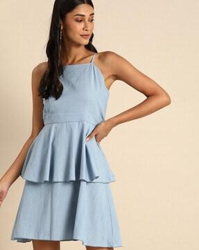 tiered dress with strappy-sleeves