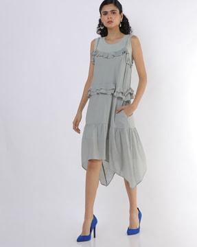 tiered ruffled slip dress with handkerchief hemline