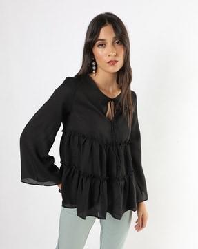 tiered top with neck tie-up