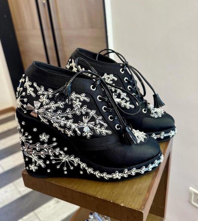 tiesta black with white embroidery wedges bridal sneakers