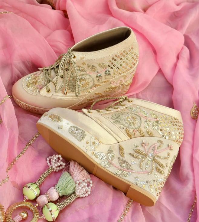 tiesta gold mehfil masaba customizable embroidered sneaker wedges