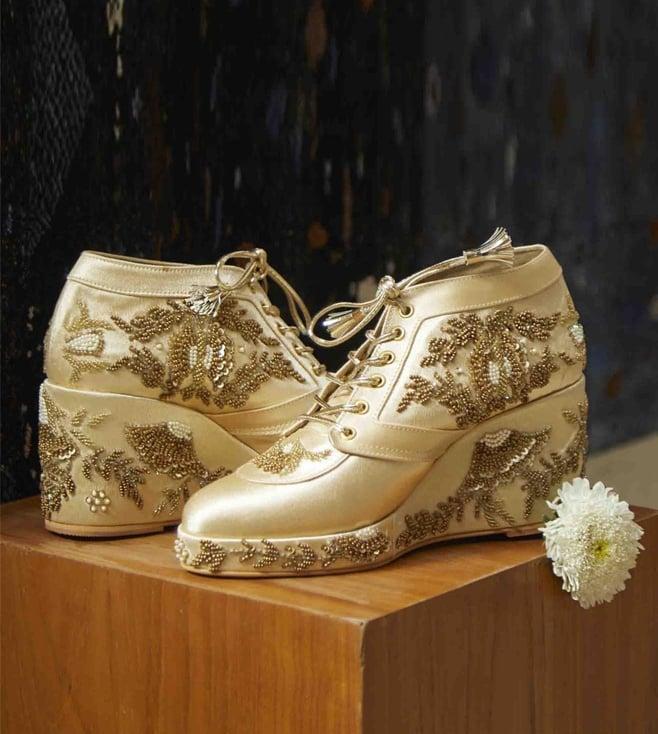 tiesta gold satin embroidered wedding wedges bridal sneakers