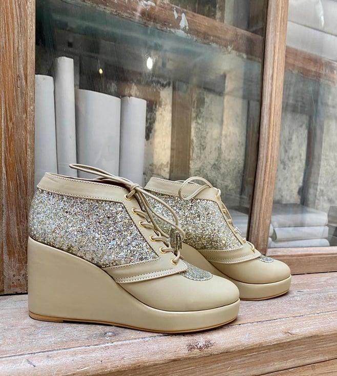 tiesta light gold shimmer wedge sneakers