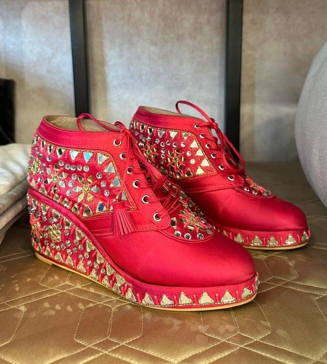 tiesta pink mirror work wedges bridal sneakers