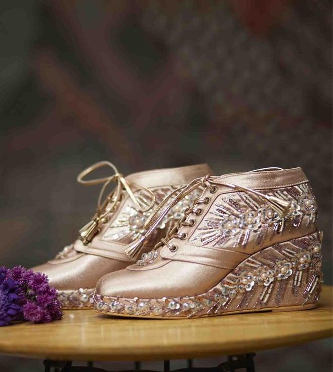 tiesta pink satin embroidered wedding wedges bridal sneakers