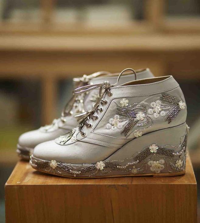 tiesta silver satin embroidered wedding wedges bridal sneakers