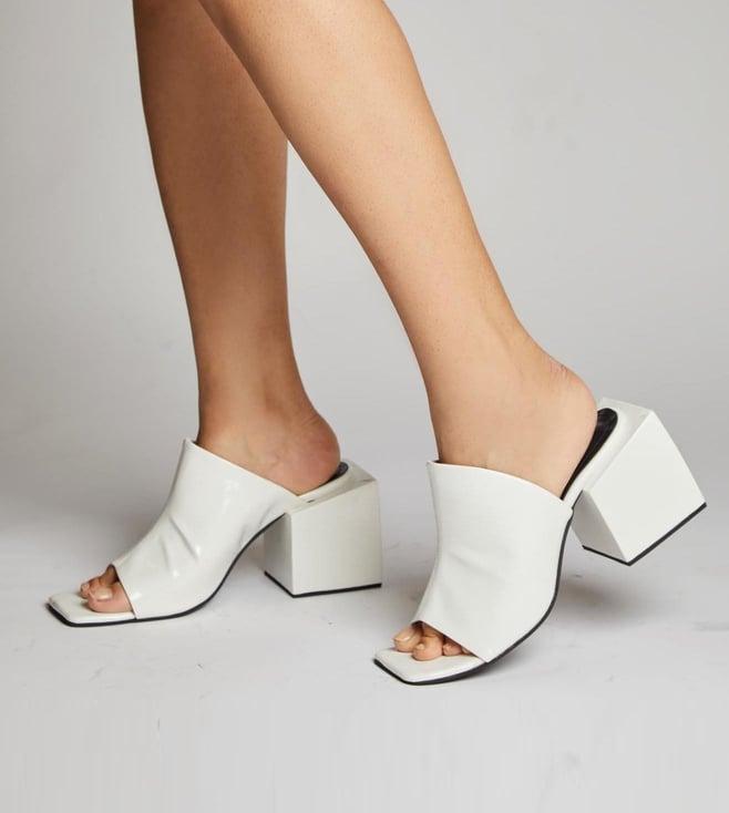 tiesta white square block heels