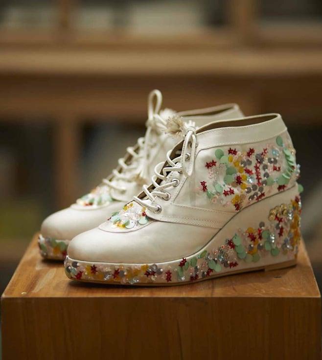 tiesta white star embroidered wedding wedges bridal sneakers