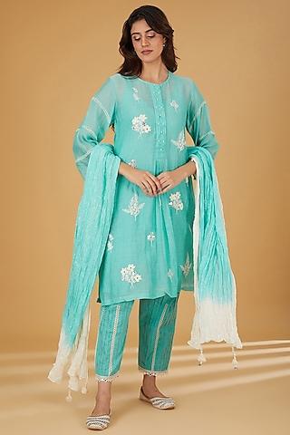 tiffany blue mul chanderi kurta set