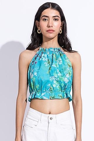 tiffany blue recycled chiffon printed top