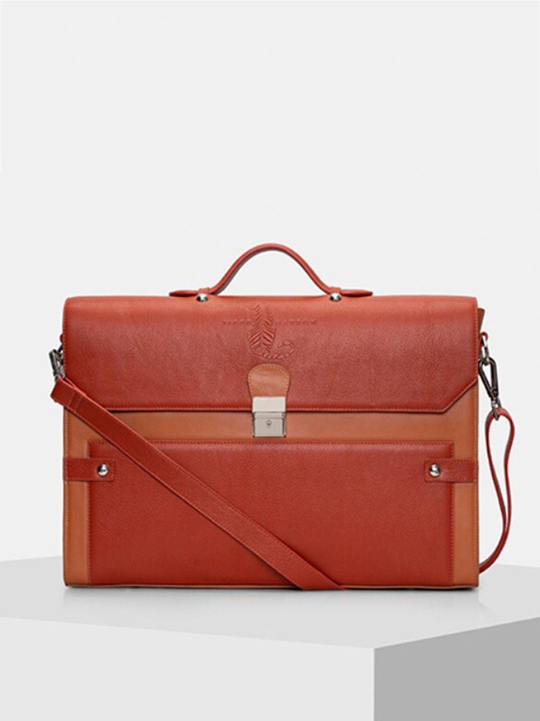 tiger marron colourblocked leather laptop bag