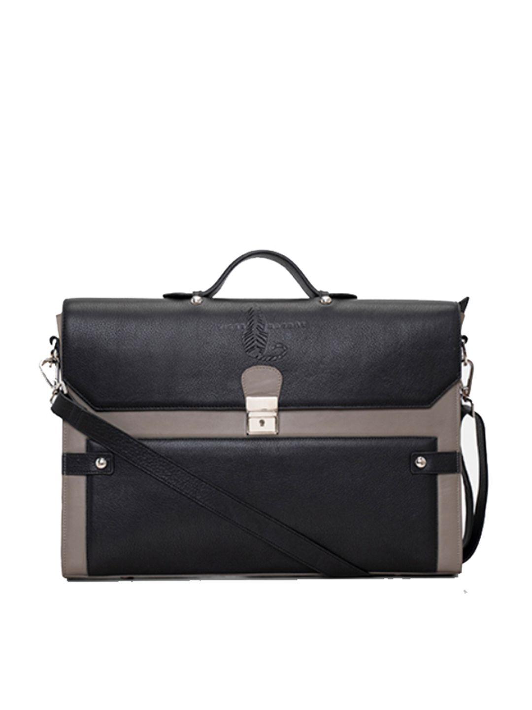 tiger marron colourblocked leather laptop bag