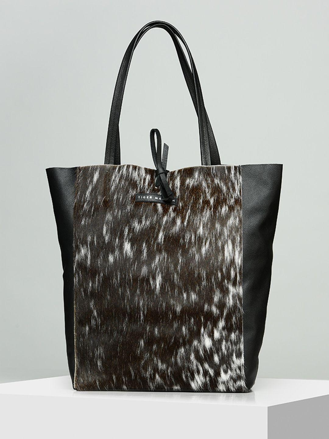 tiger marron leather oversized shopper tote bag with fringed