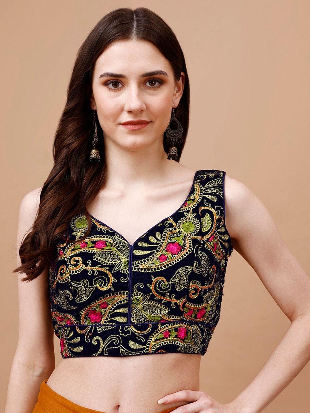 tikhi imli embroidered velvet saree blouse