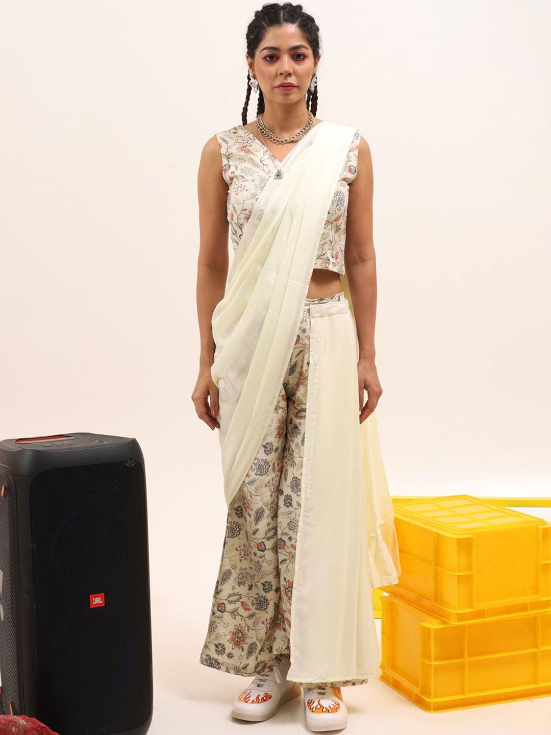 tikhi imli printed saree style co-ords set with detachable pallu
