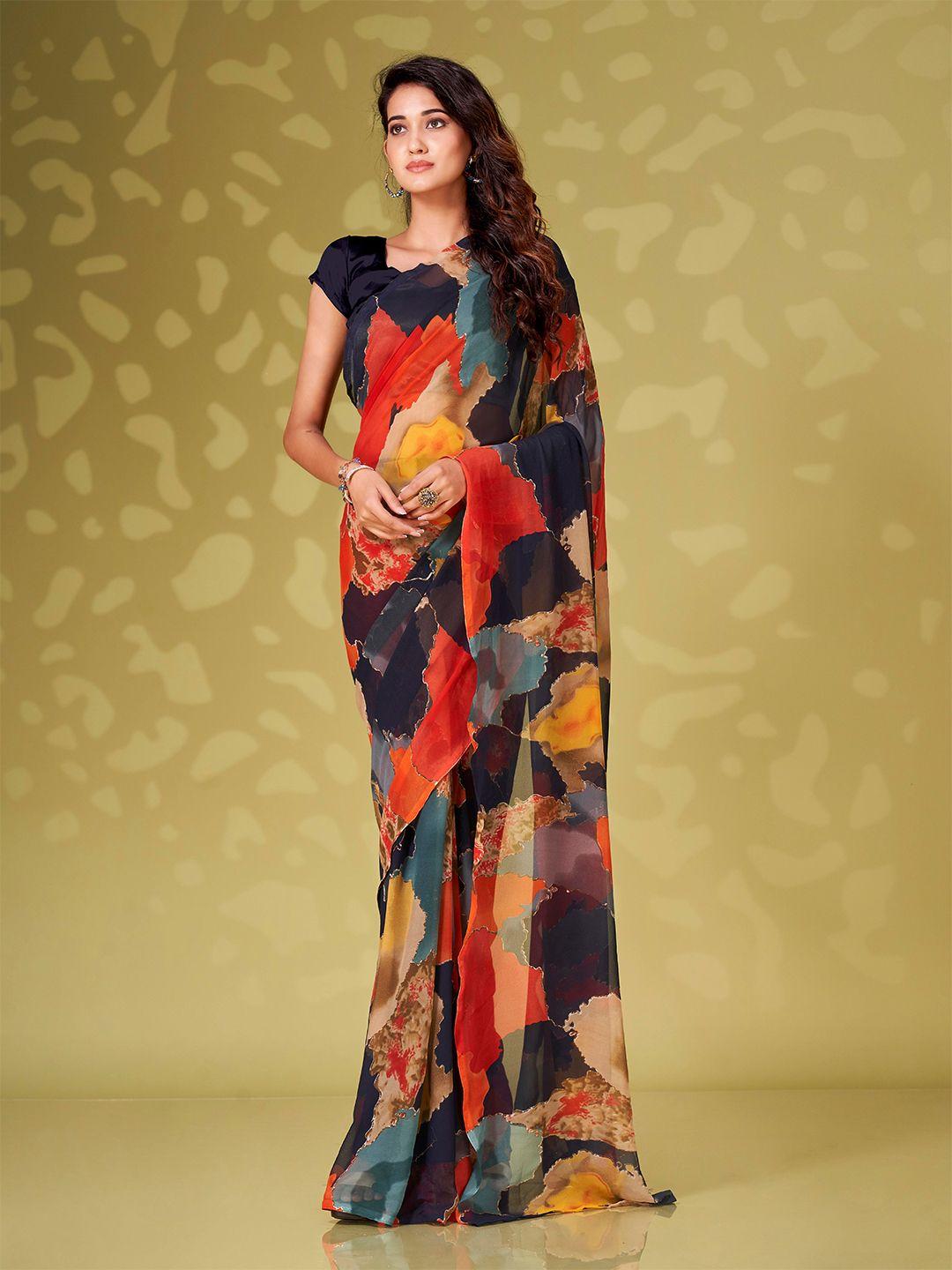 tikhi imli abstract printed poly georgette ready to wear saree