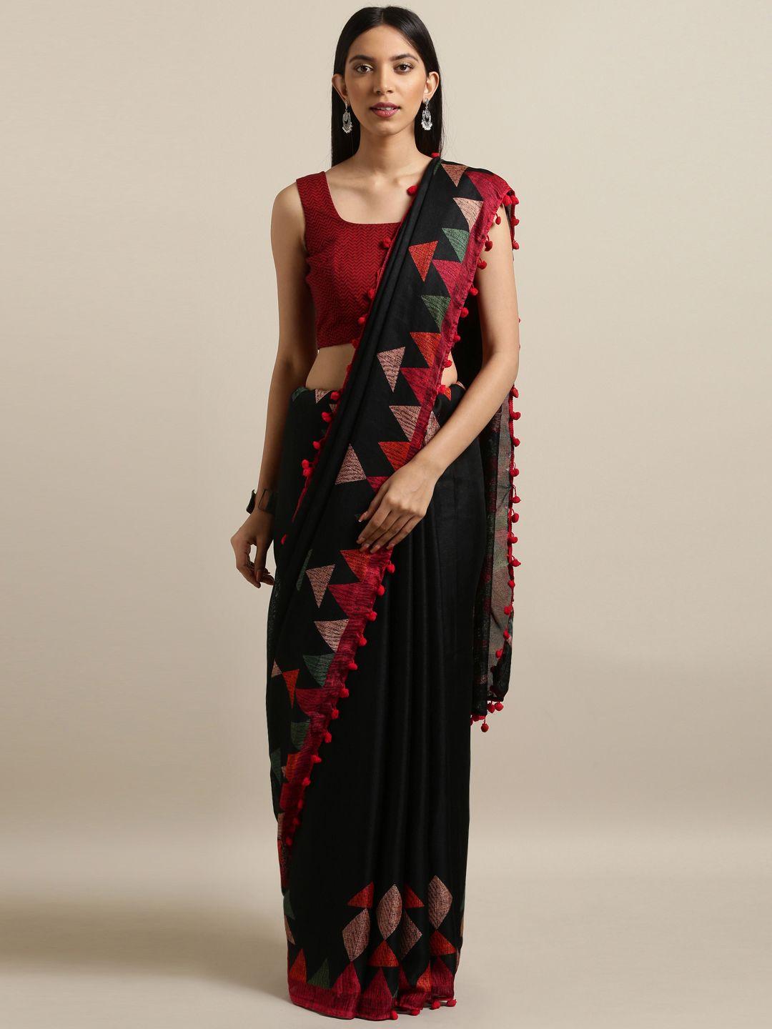 tikhi imli black & red polycotton printed saree