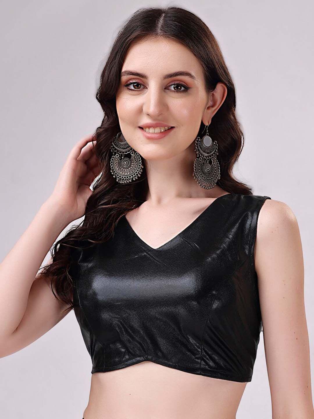 tikhi imli black v-neck sleeveless saree blouse
