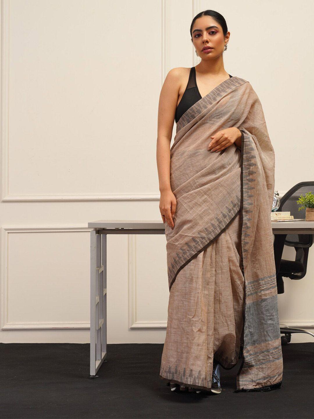 tikhi imli brown printed woven design ready to wear saree