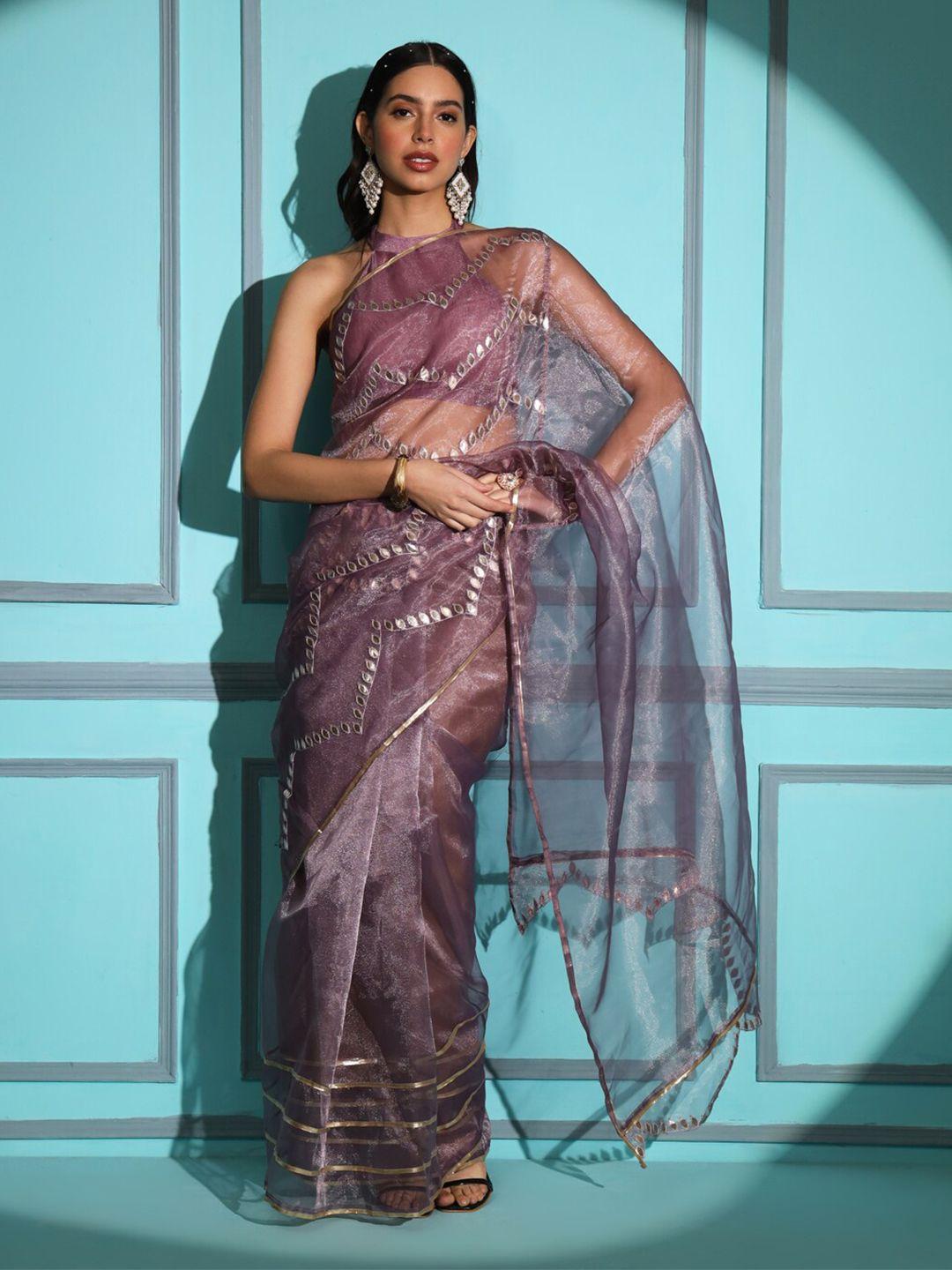 tikhi imli embellished gotta patti organza saree