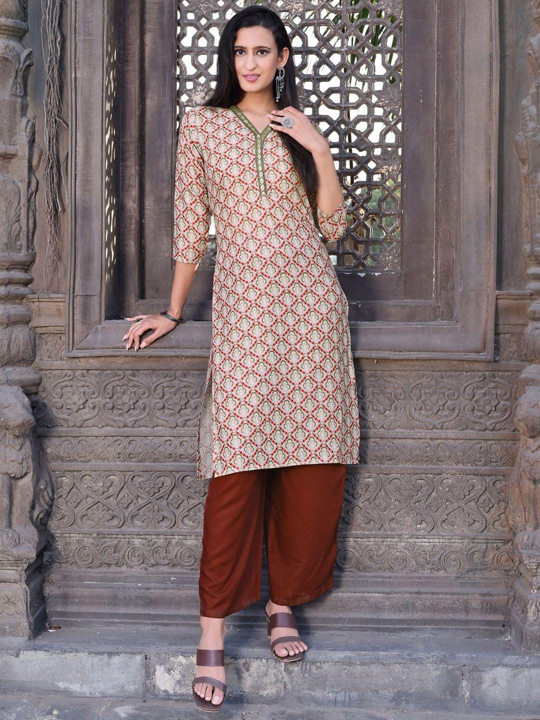 tikhi imli ethnic motif printed straight kurta