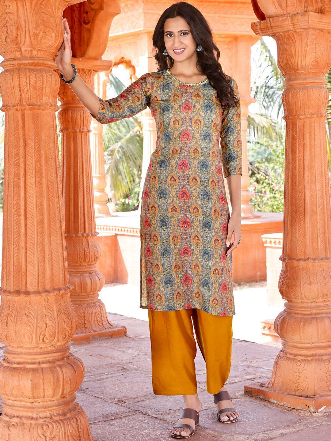 tikhi imli ethnic motif printed straight kurta