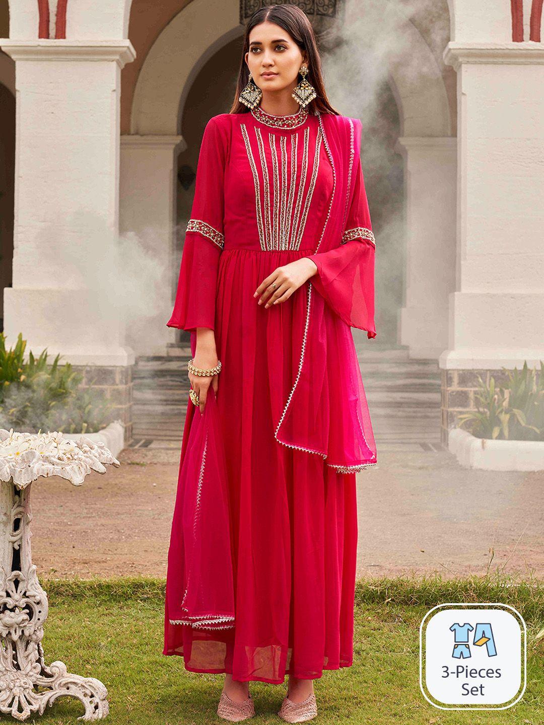 tikhi imli ethnic motifs yoke design empire beads and stones kurta with trousers & dupatta