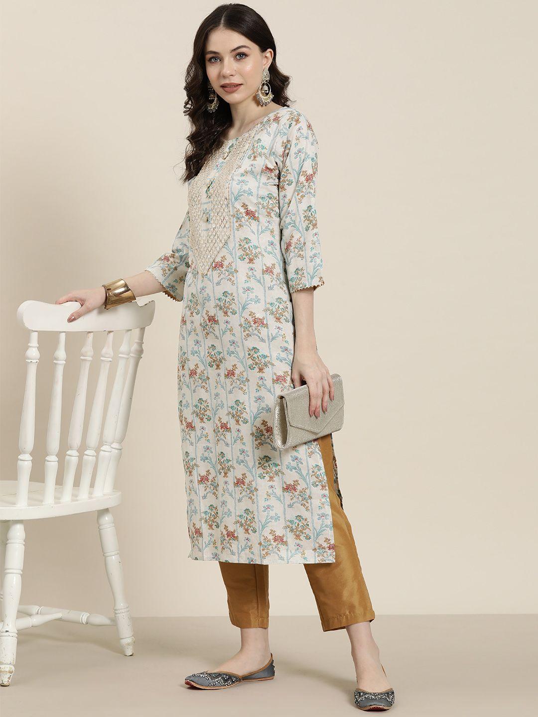 tikhi imli floral printed gotta patti pure cotton kurta