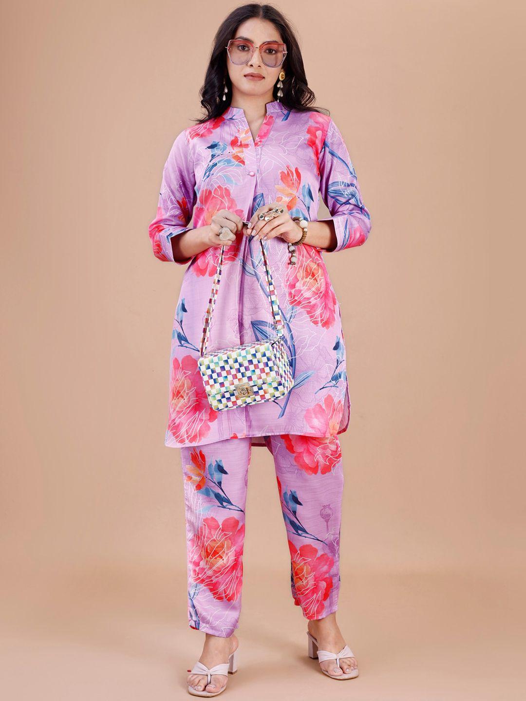 tikhi imli floral printed mandarin collar tunic with trousers co-ords