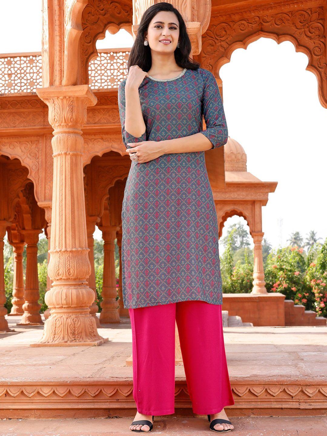 tikhi imli floral printed straight kurta