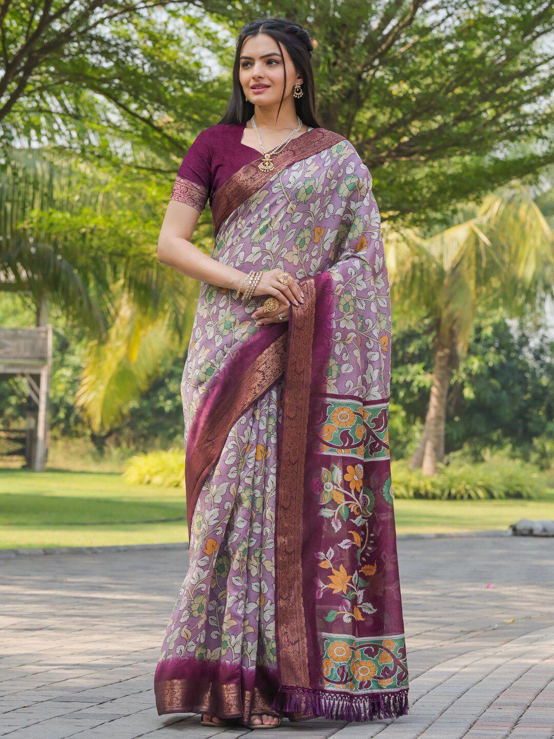tikhi imli floral printed zari ready to wear saree
