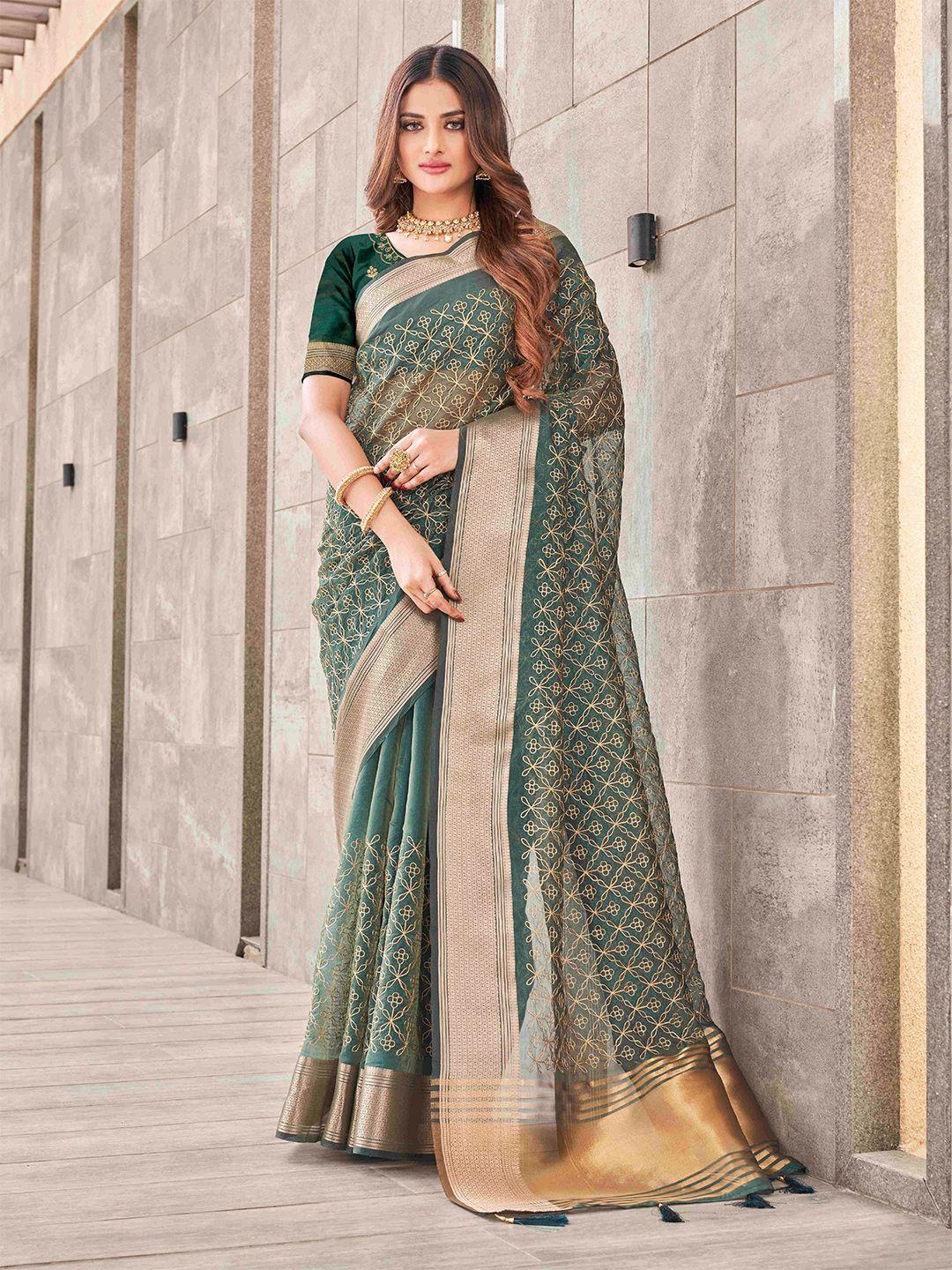 tikhi imli floral zari organza saree