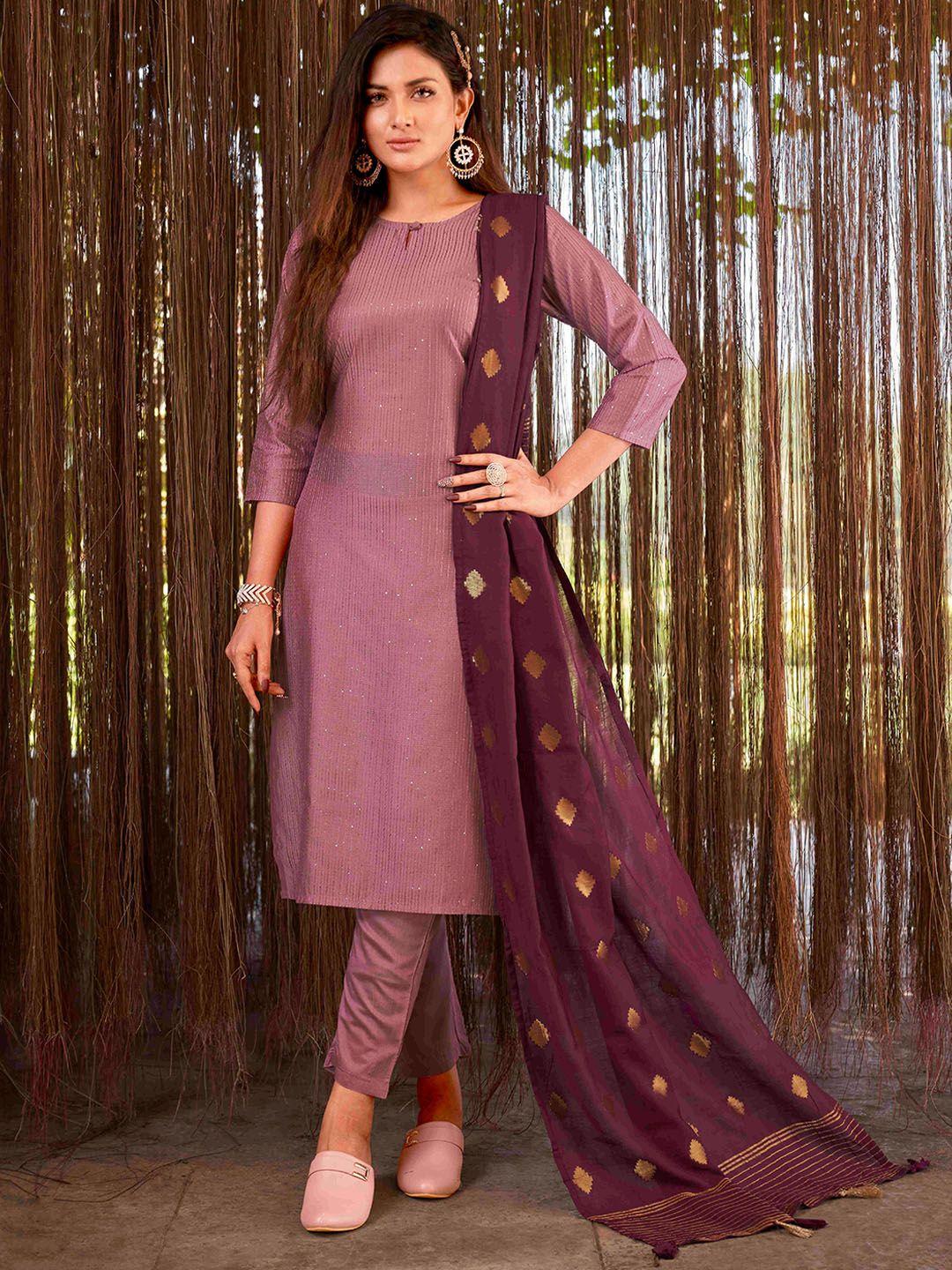 tikhi imli keyhole neck striped thread work kurta with trousers & dupatta