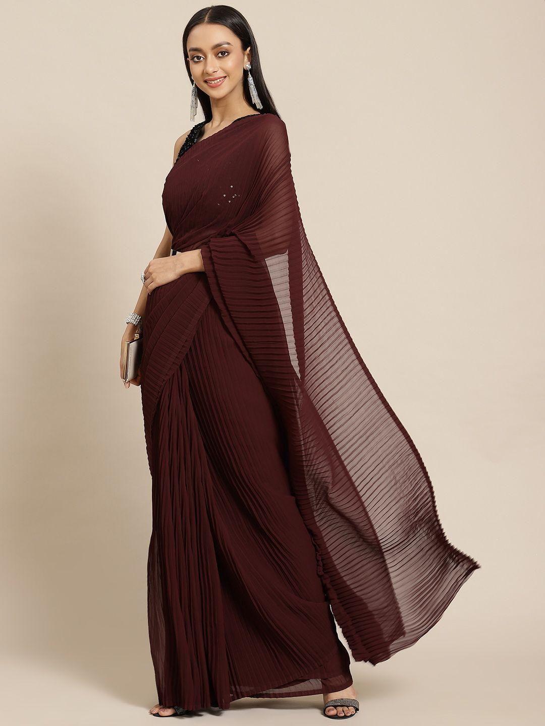 tikhi imli maroon pleated georgette saree