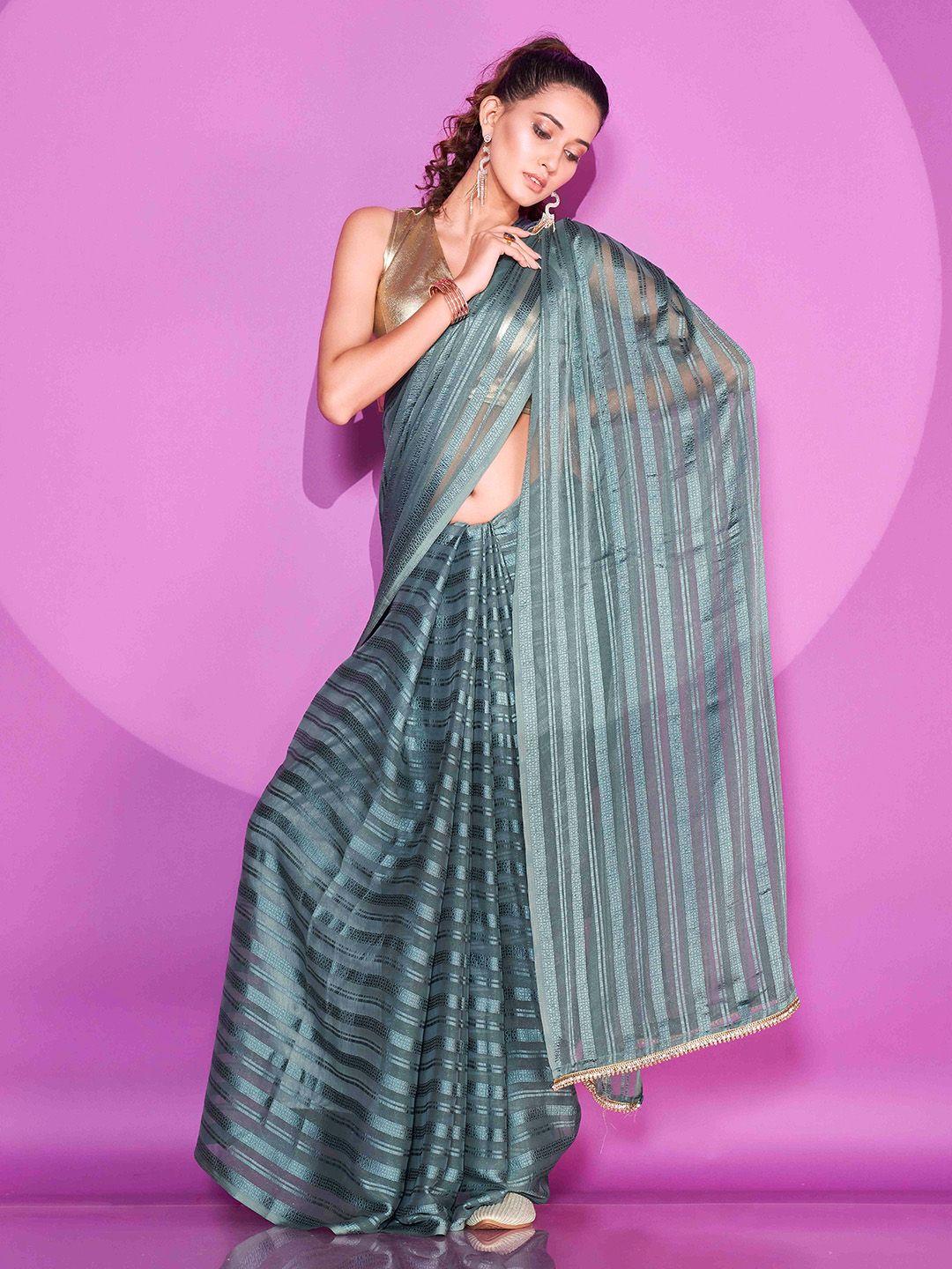 tikhi imli metallic toned striped saree with stitched blouse