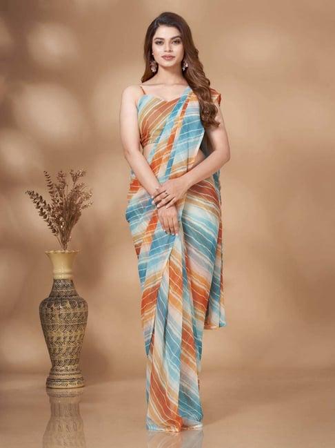 tikhi imli multicolored striped ready to wear saree with unstitched blouse